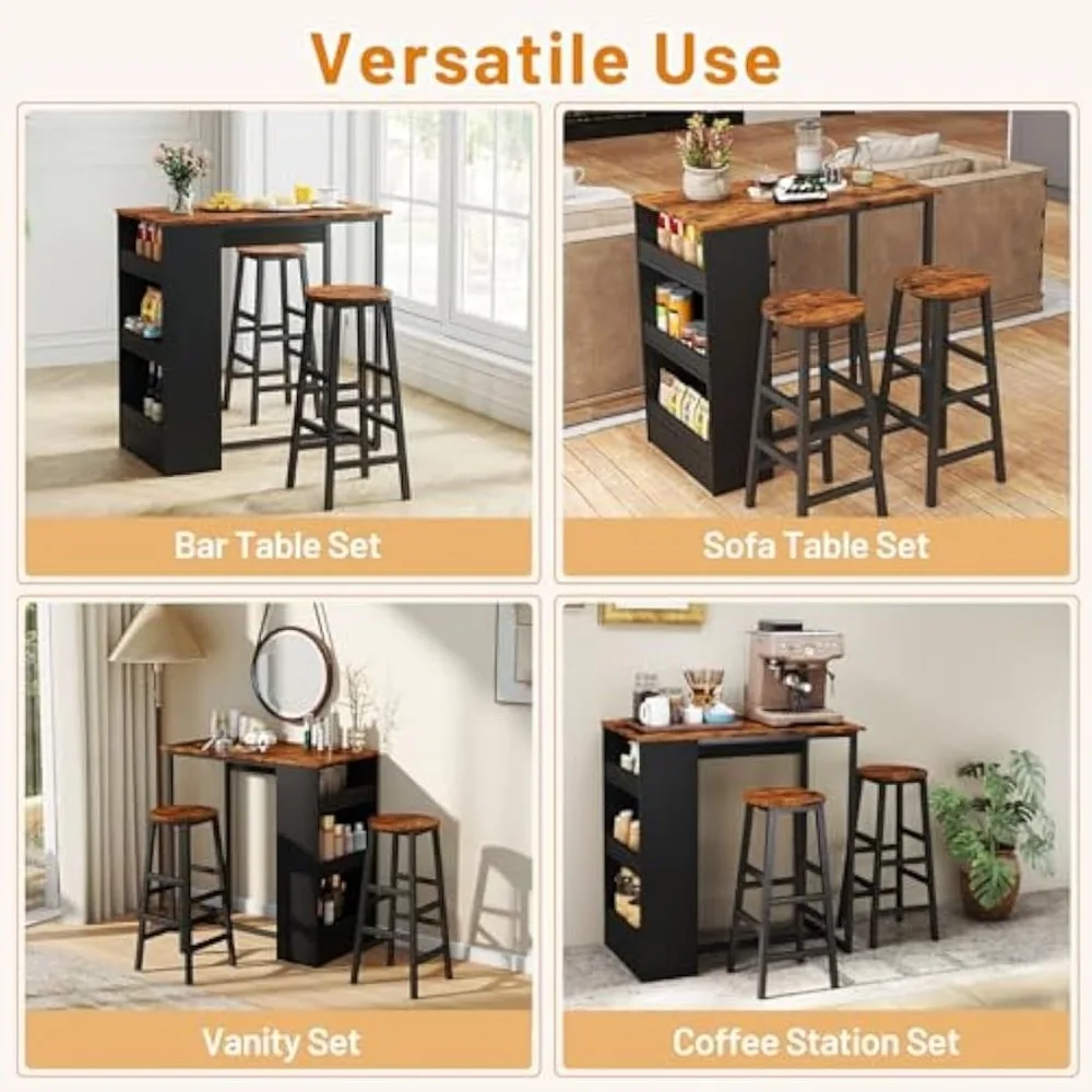 3-Pieces Bar Table Set, Rectangular Dining Table and 2 Chairs with Storage Shelves, Kitchen Set for Small Space, Breakfa Nook