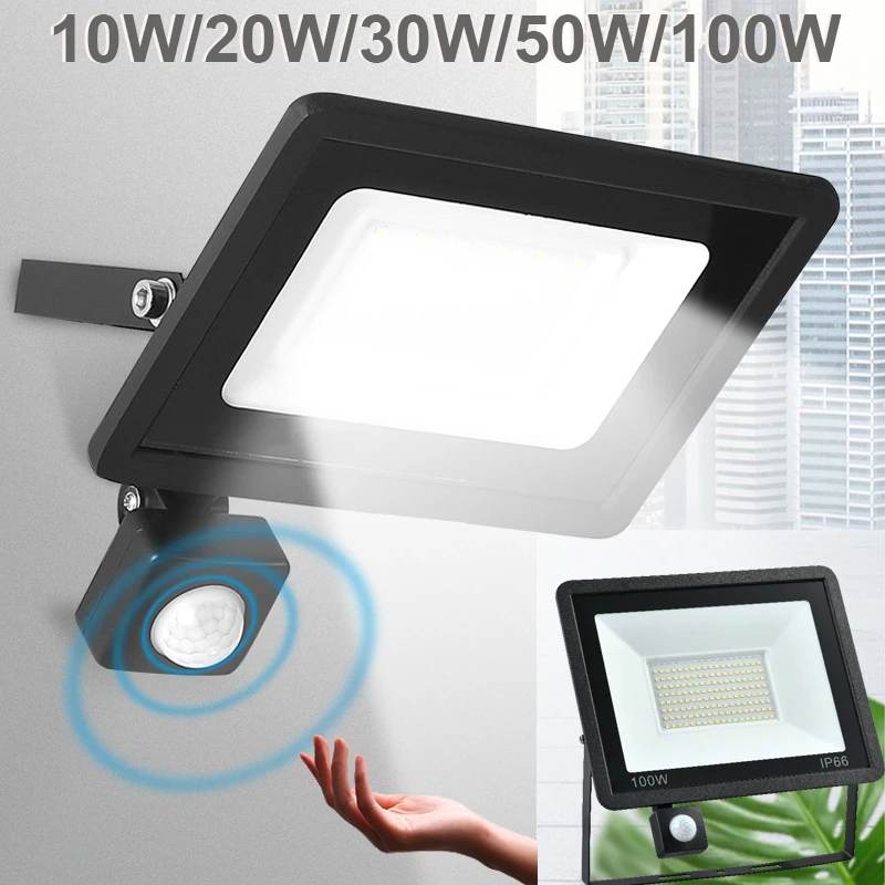 Reflector LED con detección de movimiento, foco Led para exteriores, 20W, 30W, 50W, 100W, IP66, impermeable, patio, jardín, alumbrado público, lámpara de pared