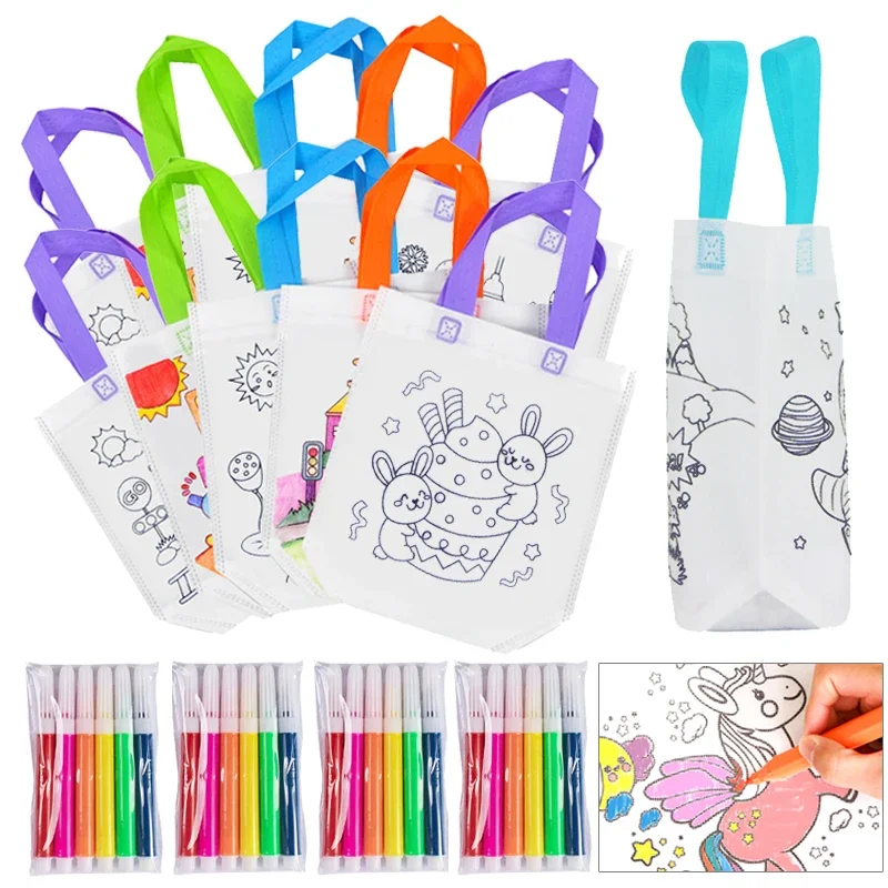 DIY Graffiti กระเป๋า Coloring MARKER ภาพวาดไม่ทอของขวัญกระเป๋าสําหรับเด็กศิลปะหัตถกรรมสีบรรจุของเล่นสําหรับเด็กผู้หญิง