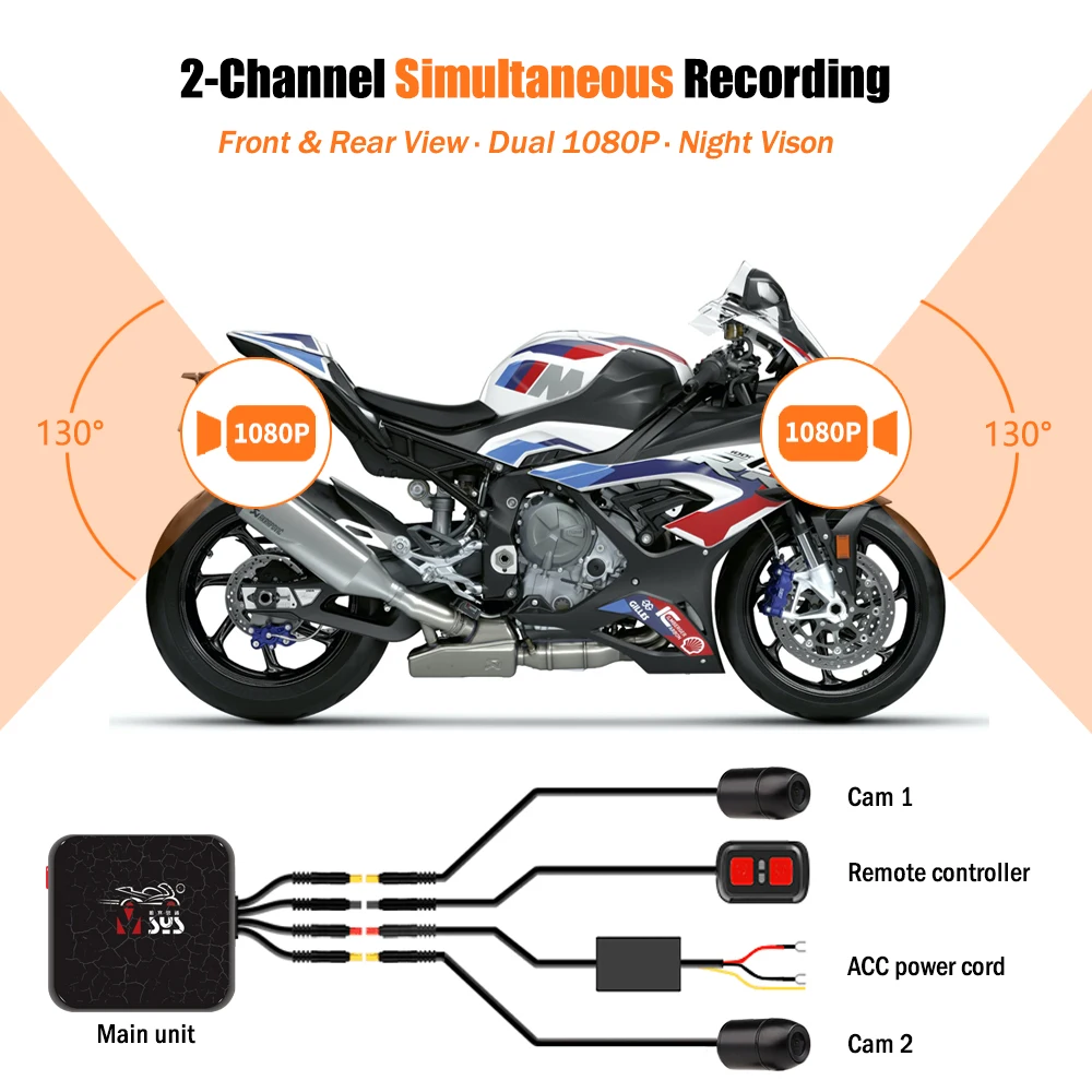 SYS VSYS バイク用 ドライブレコーダー 前後2カメラ 超暗視機能 防水 WiFi機能 フルHD1080P 常時録画 ループ録画