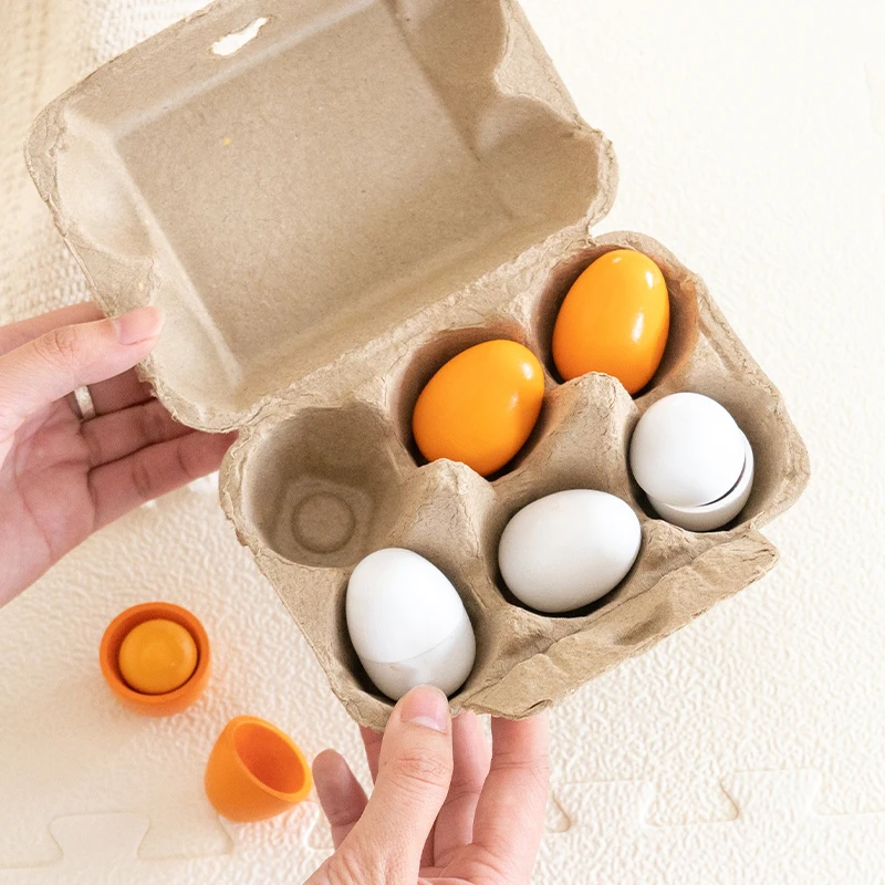 6 uds. De huevos de madera, juguetes de cocina para niños, juego de comida, cocina, juego de simulación, juego de comida para bebé, desarrollo y aprendizaje temprano