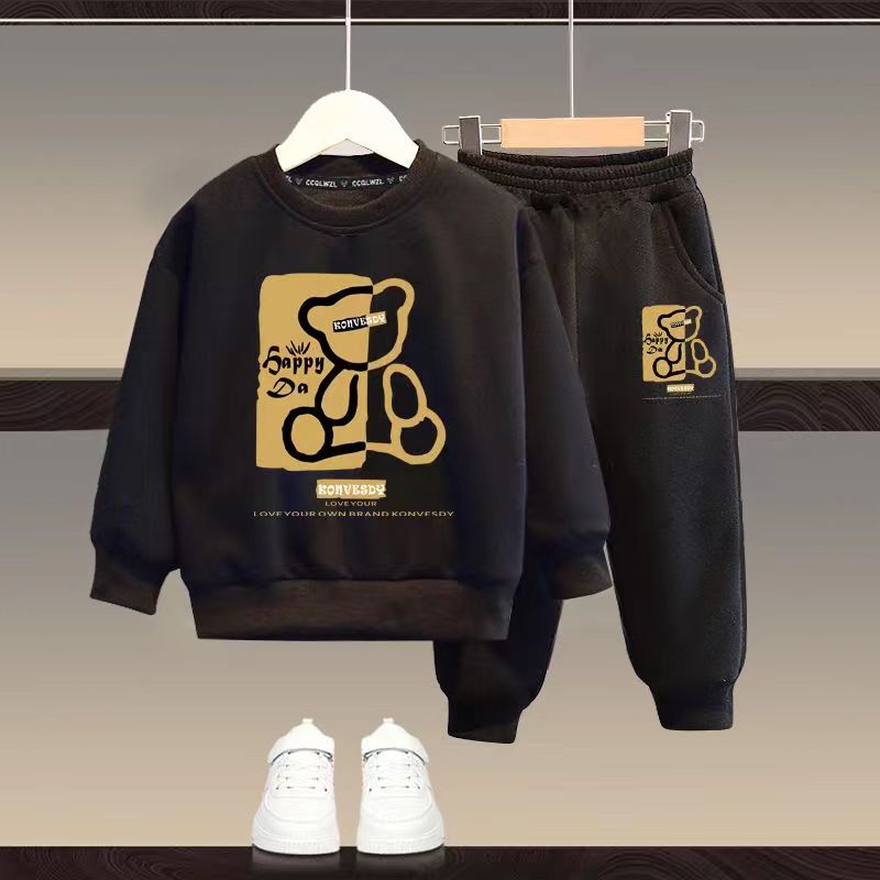 Outono bebê meninas roupas conjunto criança menino dos desenhos animados urso impresso moletom pulôver e calças 2 pçs terno crianças superior inferior agasalho