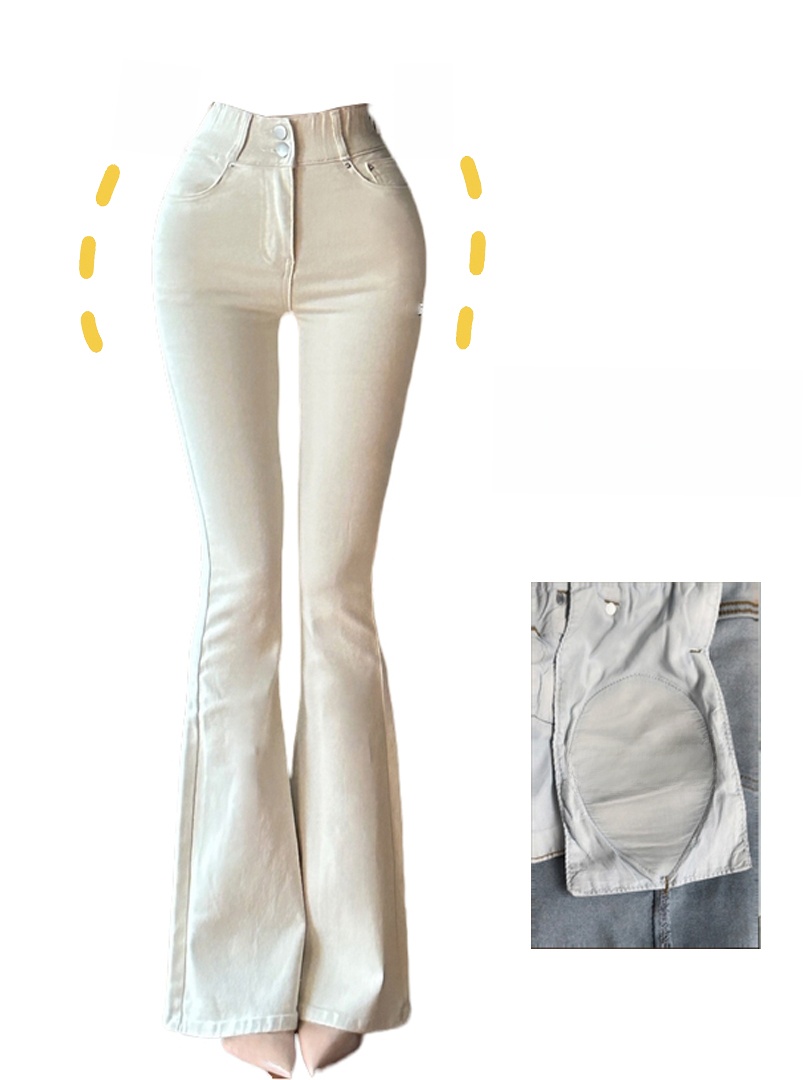 ハイウエストフレアジーンズ女性の弾性ストレッチブーツカットデニムパンツヒップ強化パッド床の長さのズボン