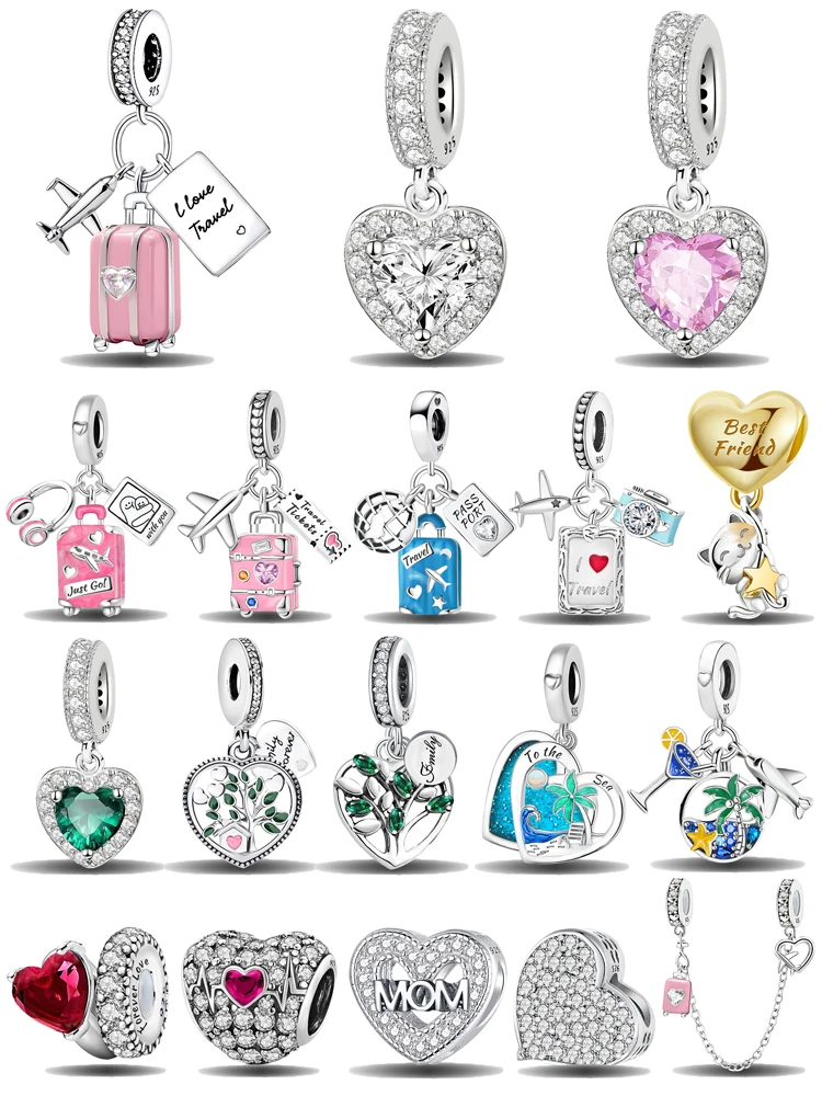 Fit pan 925 pulseiras originais amor coração flor trevo de quatro folhas tartaruga 925 prata encantos contas diy aniversário jóias presente