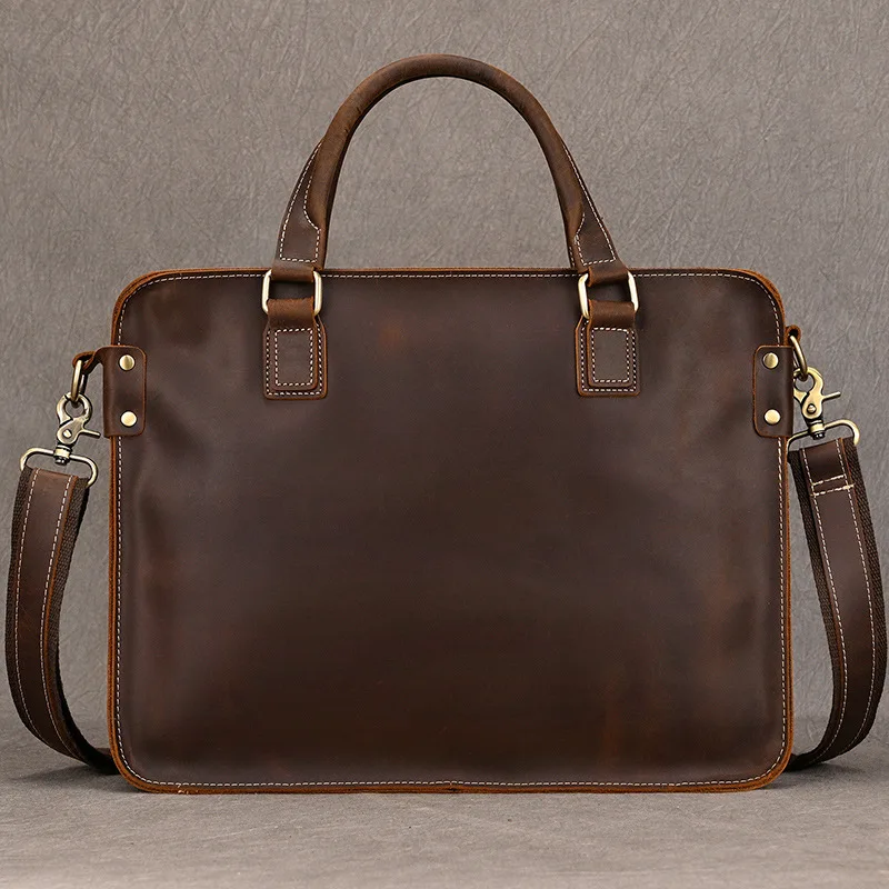 Bolso de mano de cuero genuino para hombre, maletín Retro de moda para portátil de 14 ", PC, bolso de negocios clásico, bolso de hombro para hombre