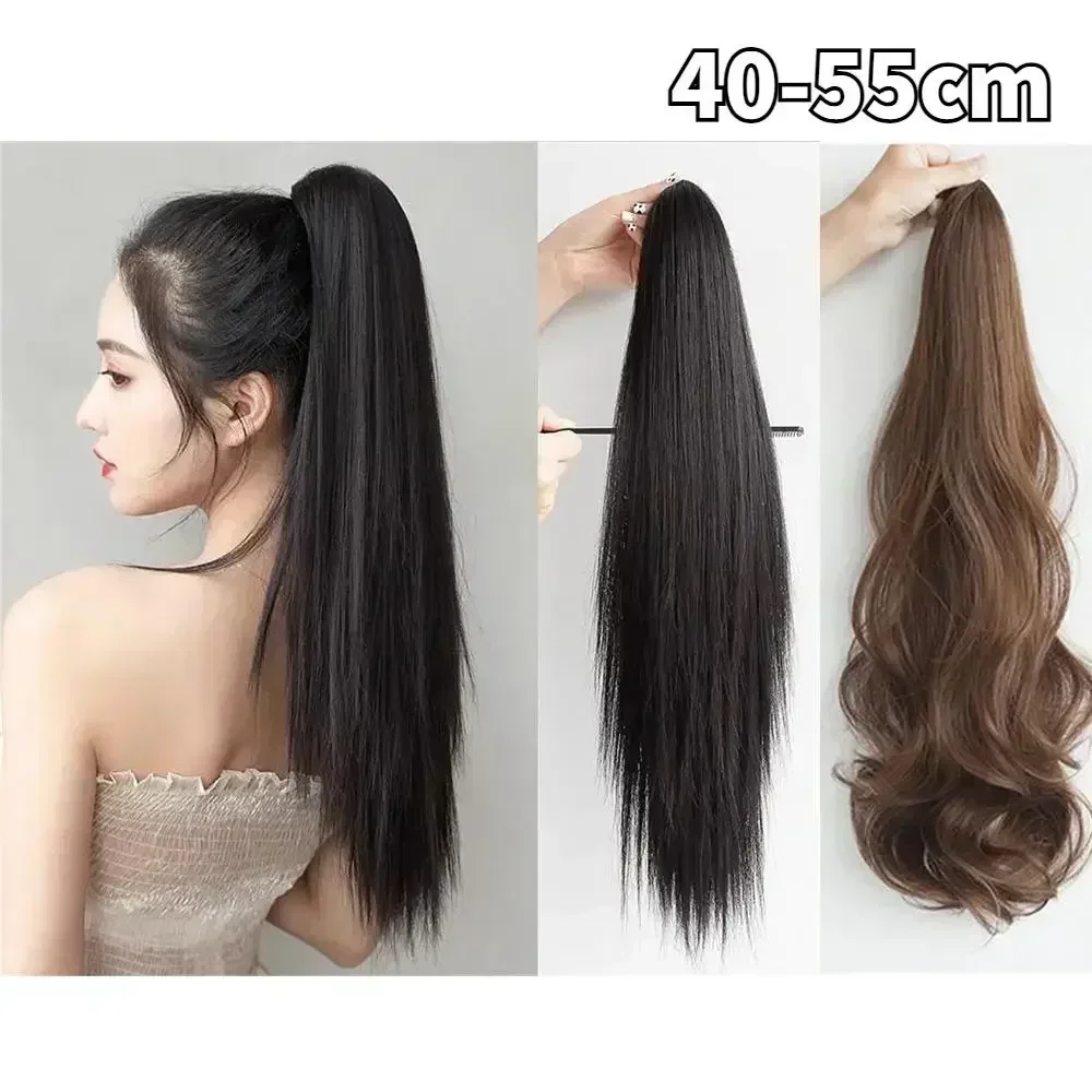 55 cm Mode Synthetische Perücken Klaue Clip Natürliche Lockige/Gerade Pferdeschwanz Greifen Perücke Frauen Pferdeschwanz Haar Extensions