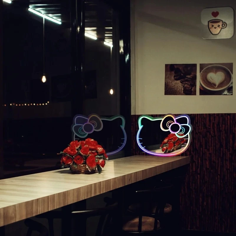 Kitty Cat LED Neon Spiegel Anime Pink Cat Neon Schild Wand montiert Make-up Spiegel APP Steuerung dimmbar Beauty Shop Studio Dekor