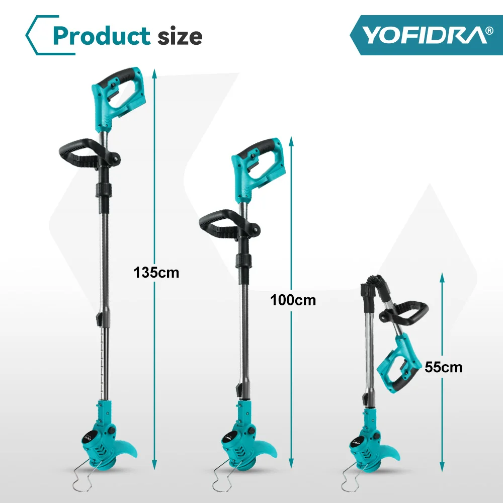 YOFIDRA電動芝刈り機コードレスガーデン草刈りトリマー100-135cm長さカッター電動工具マキタ18Vバッテリーピン用