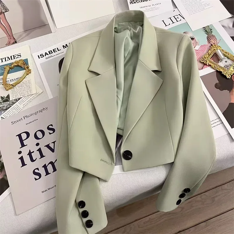 Solidna krótka marynarka damska wiosna jesień nowa krótka marynarka garniturowa Casual luźne garnitury zapinane na jeden guzik dziewczęca moda Streetwear marynarki