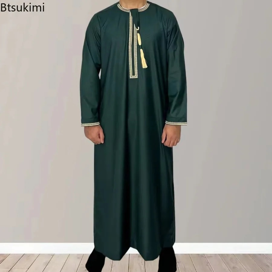 Moslim Abaya Jurk voor Mannen Lange Mouw Trui Kaftan Gewaad Mannen Jubba Thobe Pakistan Saudi Arabische Caftan Islamitische Kleding 2025