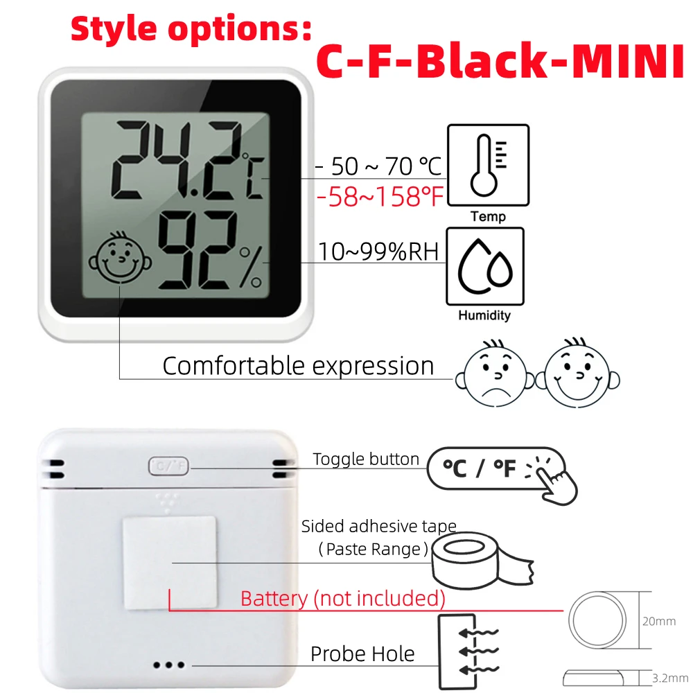 Mini Màn Hình Kỹ Thuật Số LCD Nhiệt Kế Ẩm Kế Trong Nhà Nhiệt Độ Phòng Đồng Hồ Đo Độ Ẩm Cảm Biến Đo Trạm Thời Tiết