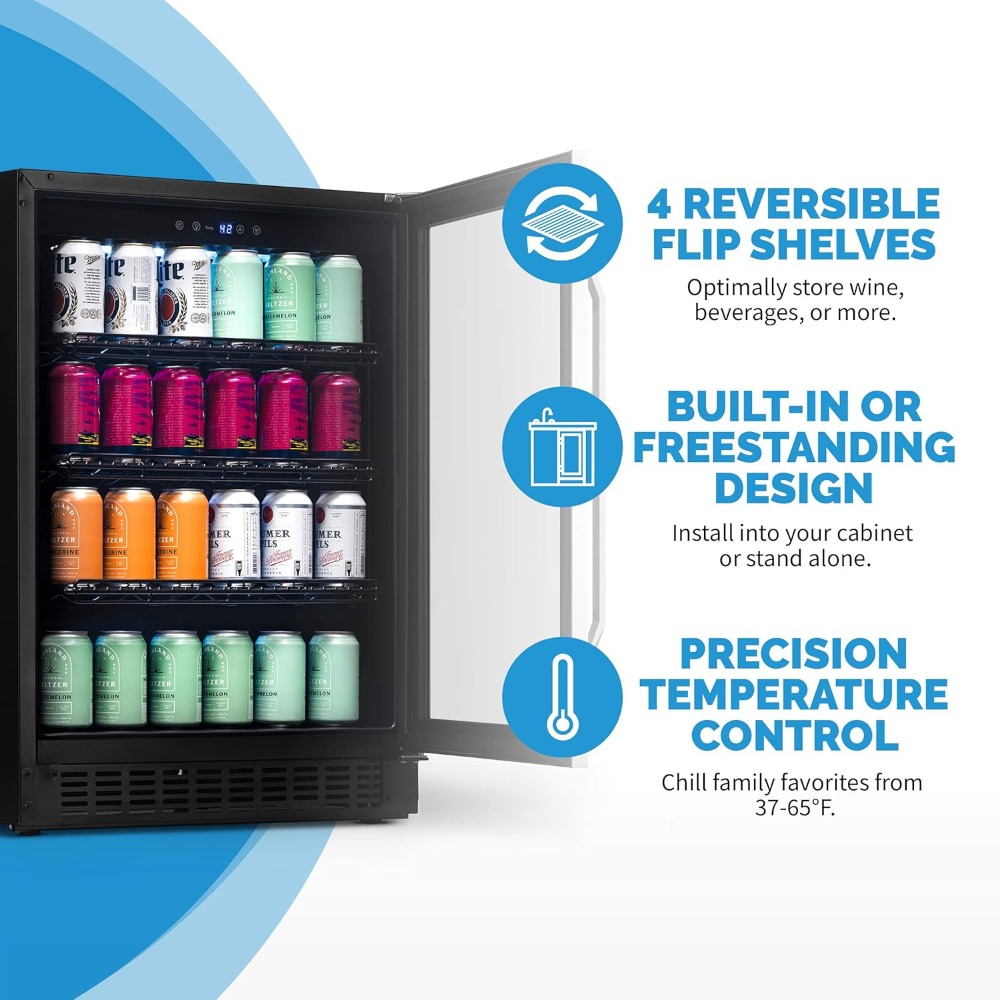 24" Wine and Beverage Refrigerator with Filpshelf, 49 Bottle or 179 Can Capacity, Built-in Beverage Cooler in Stainless Steel