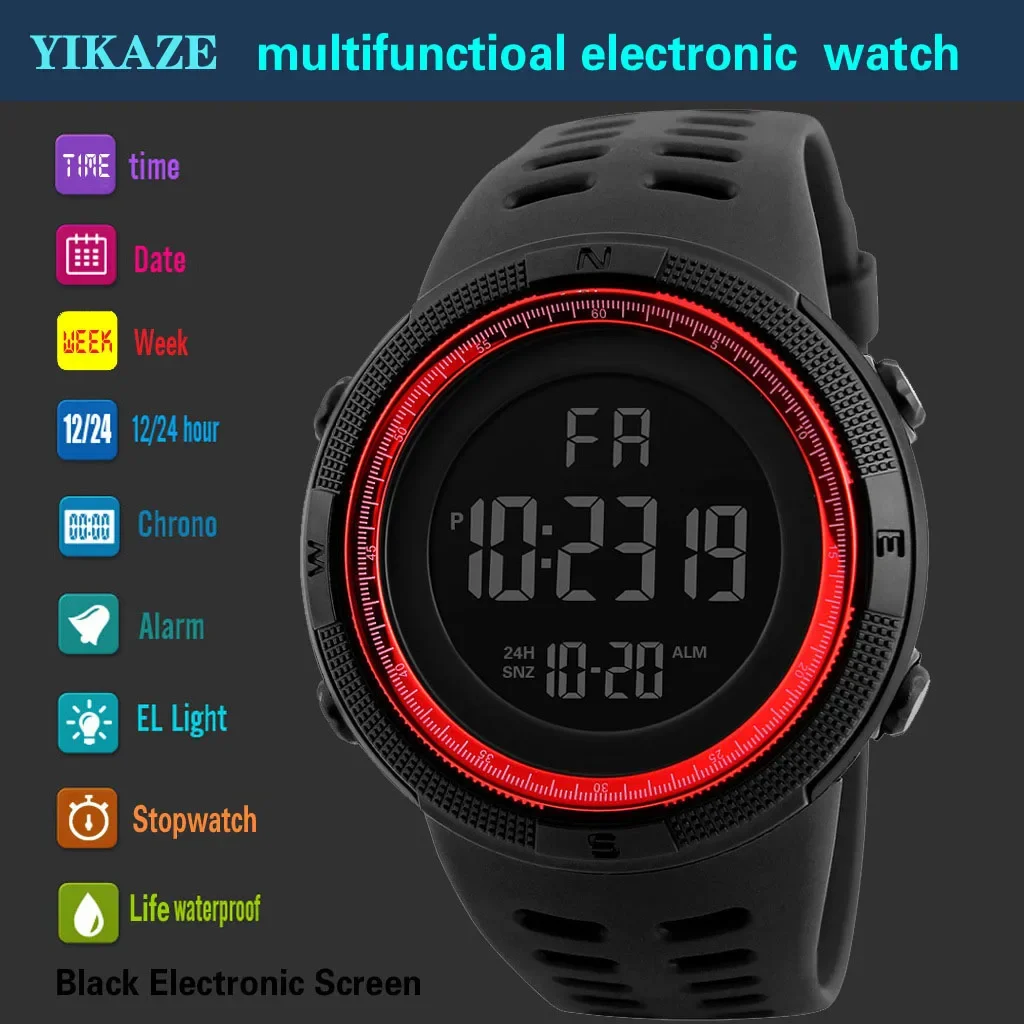 Reloj electrónico para hombre, relojes deportivos militares, reloj de pulsera Digital LED multifunción luminoso para hombre, niños, niño, estudiante y adolescente