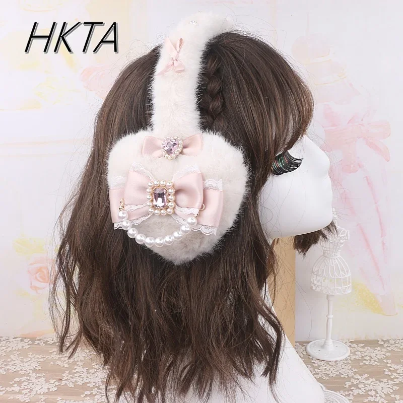 Feito à mão japonês liz doce mina série peludo grande amor arco orelhas quentes protetor de ouvido feminino lolita meninas inverno novos protetores de orelha quentes