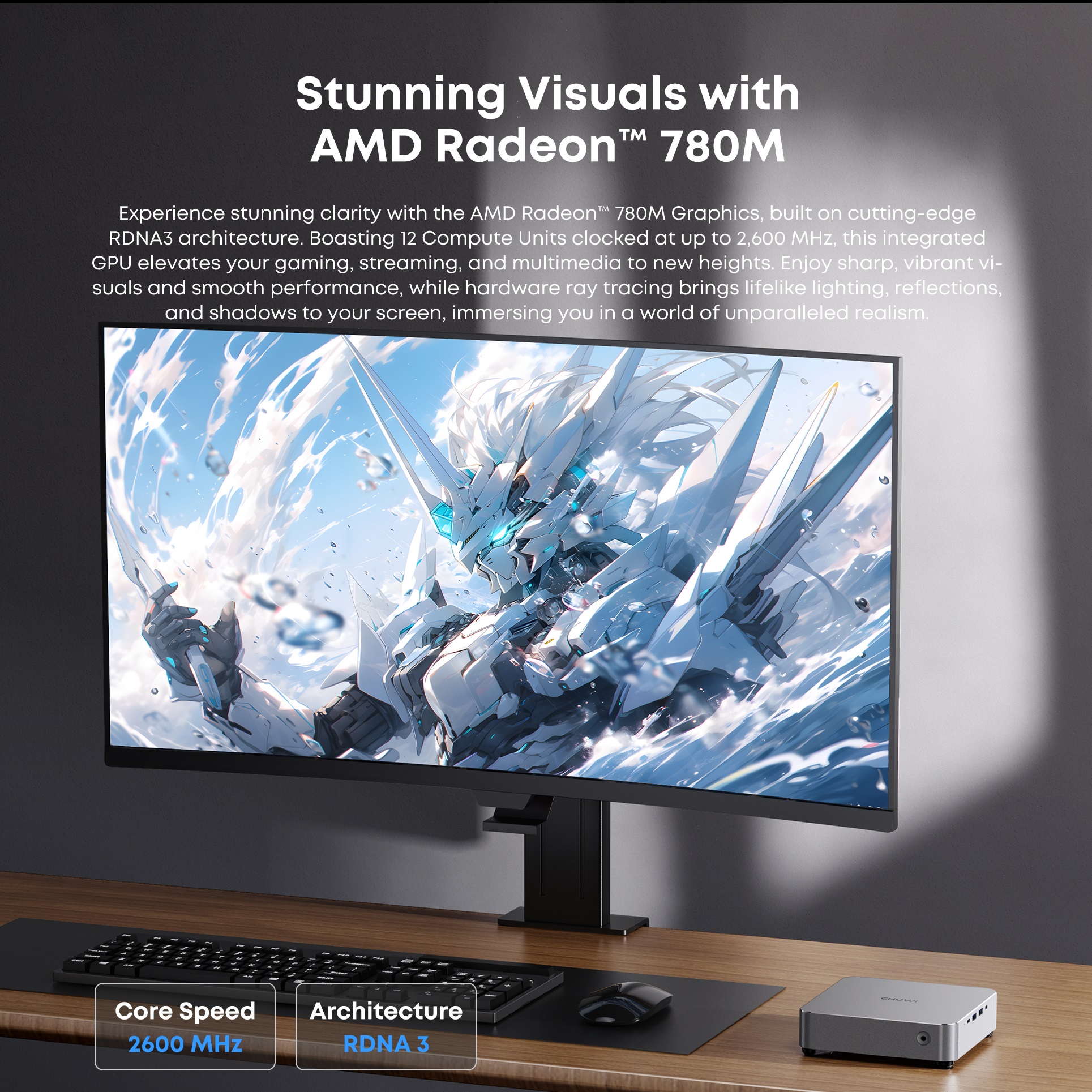 CHUWI AuBox ミニ PC AMD Ryzen 7 8745HS 16GB DDR5 512GB SSD Windows 11 Pro 4K ディスプレイ AI-Link WiFi 6 BT 5.1 拡張 M.2 1T*2