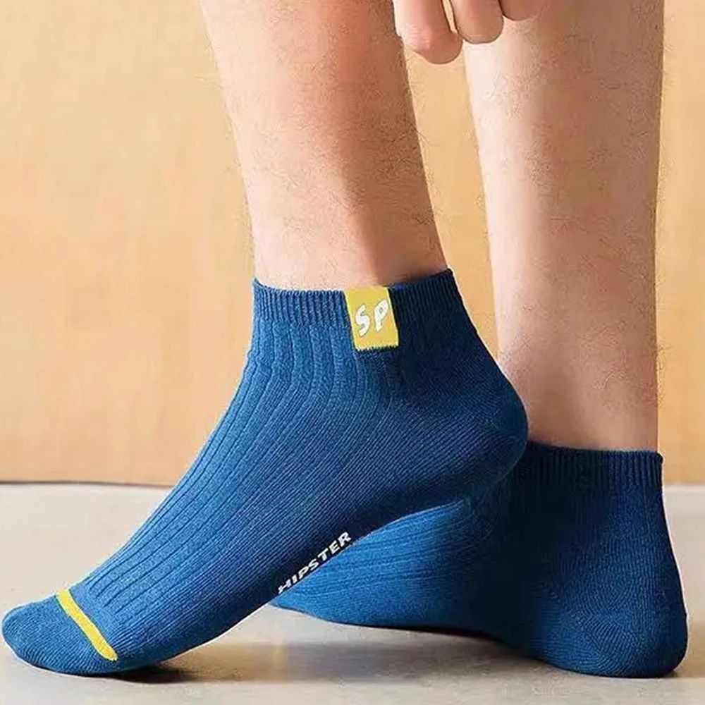 5 pares meias masculinas de alta qualidade primavera e outono engrossado respirável barco meias de corte baixo boca rasa meias casuais masculinas