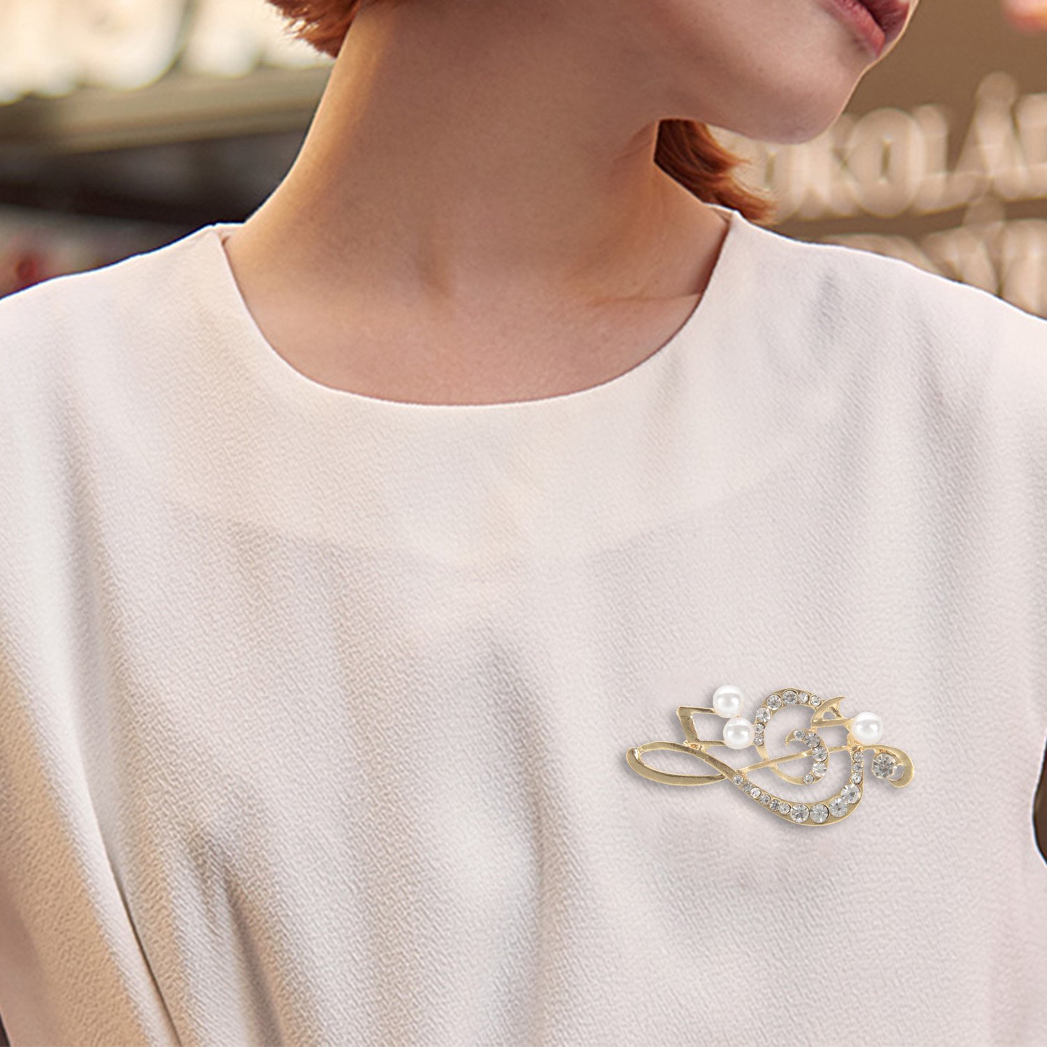 เข็มกลัดโน้ตเพลงที่สง่างามสำหรับเสื้อผ้ากุลสตรีเข็มกลัดคริสตัลสีทองเข็มกลัดพลอยเทียมขนาด5.6ซม. X 3ซม.