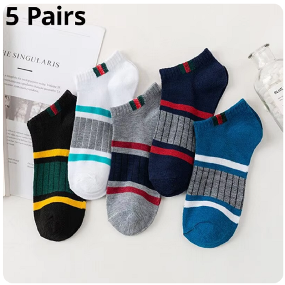 5 pares de calcetines náuticos informales para hombre, calcetines simples absorbentes del sudor, transpirables, barra Vertical, barras paralelas, calcetines de tubo