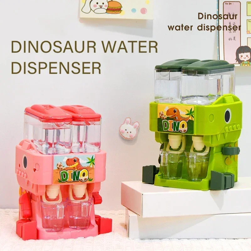 Adorável dispensador de água duplo com tema de dinossauro para crianças, brinquedo para beber suco quente/frio, melhora a cozinha imaginativa, tempo de reprodução