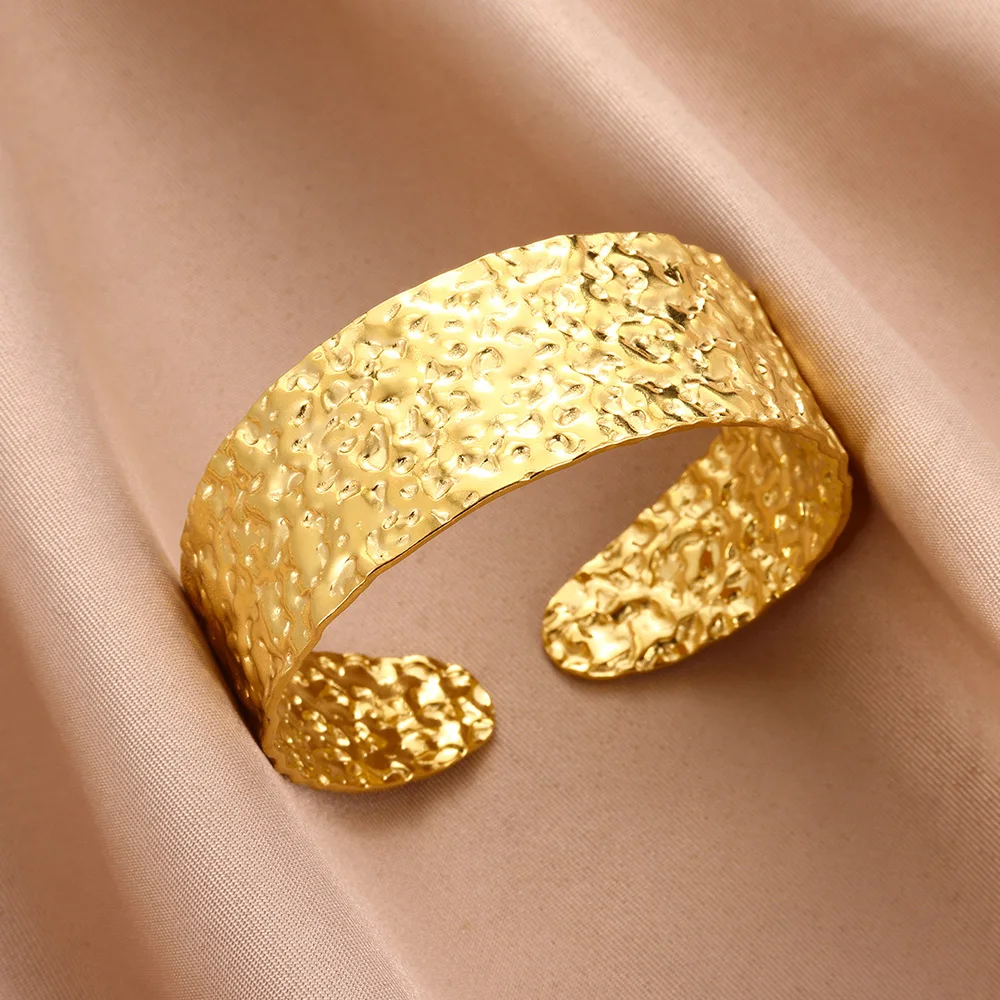 Bracciale rigido in acciaio inossidabile con struttura Vintage per donna colore oro bracciale largo gioielli estetico abbigliamento quotidiano regalo pulsera