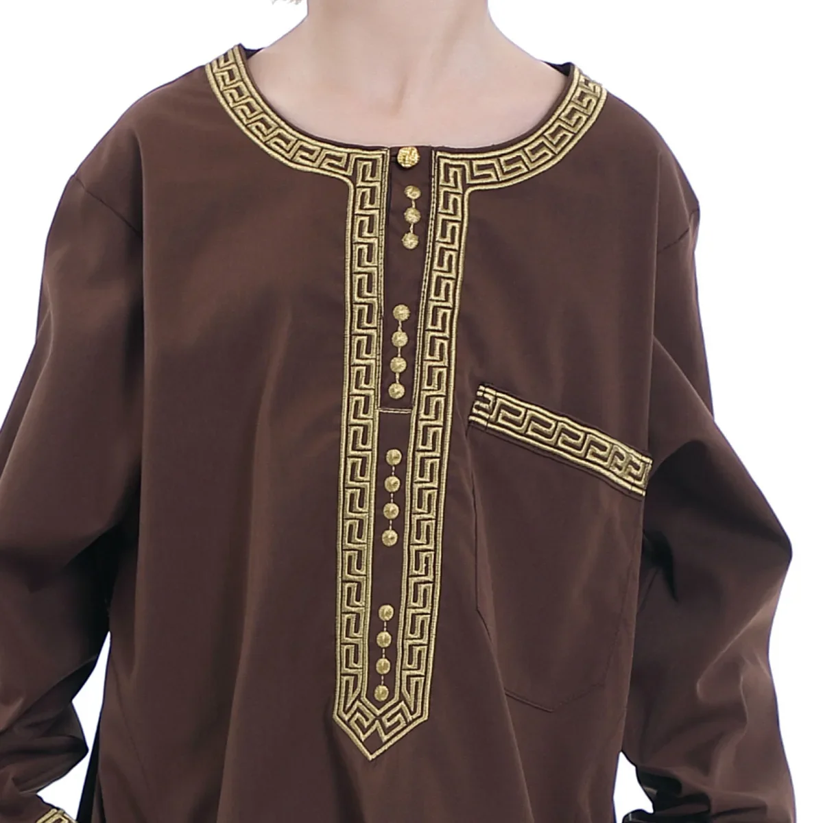 Conjunto de robe infantil muçulmano, gola redonda, manga comprida, vestido estampado, abaya, kaftan, juba thobe, roupas islâmicas, crianças, menino, 2 peças