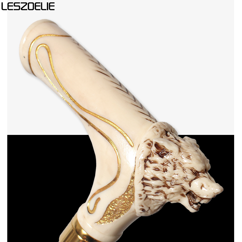 ไม้เท้าหัวหมาป่า96ซม. ลายทองไม้สำหรับเดินแฟชั่นผู้หญิงและผู้ชายไม้บีชของเยอรมันใช้ในงานเทศกาลปาร์ตี้ไม้เท้า