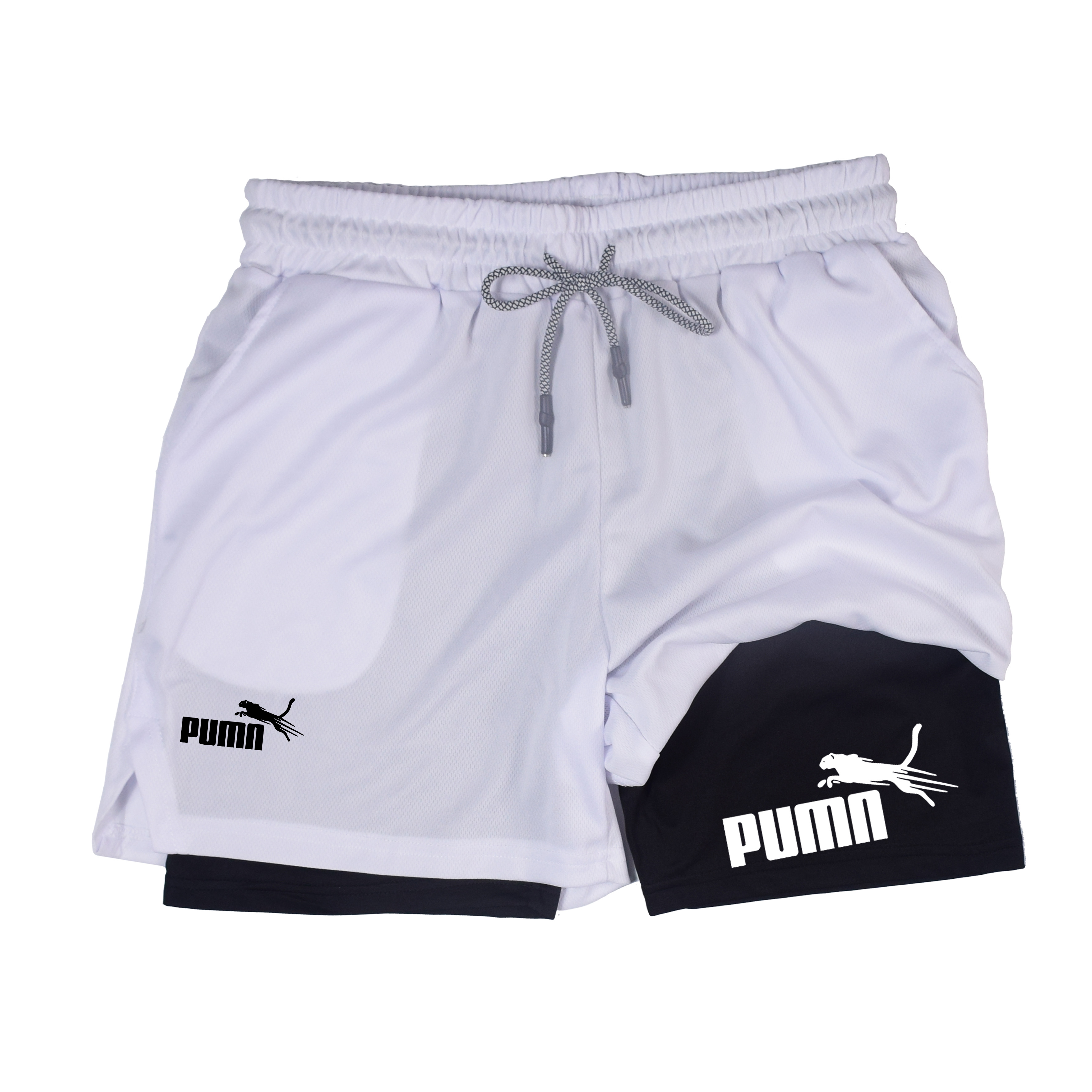 Pantalones cortos transpirables de doble capa dos en uno de verano, pantalones cortos de compresión elástica para hombre, pantalones cortos multifuncionales de secado rápido M-3XL