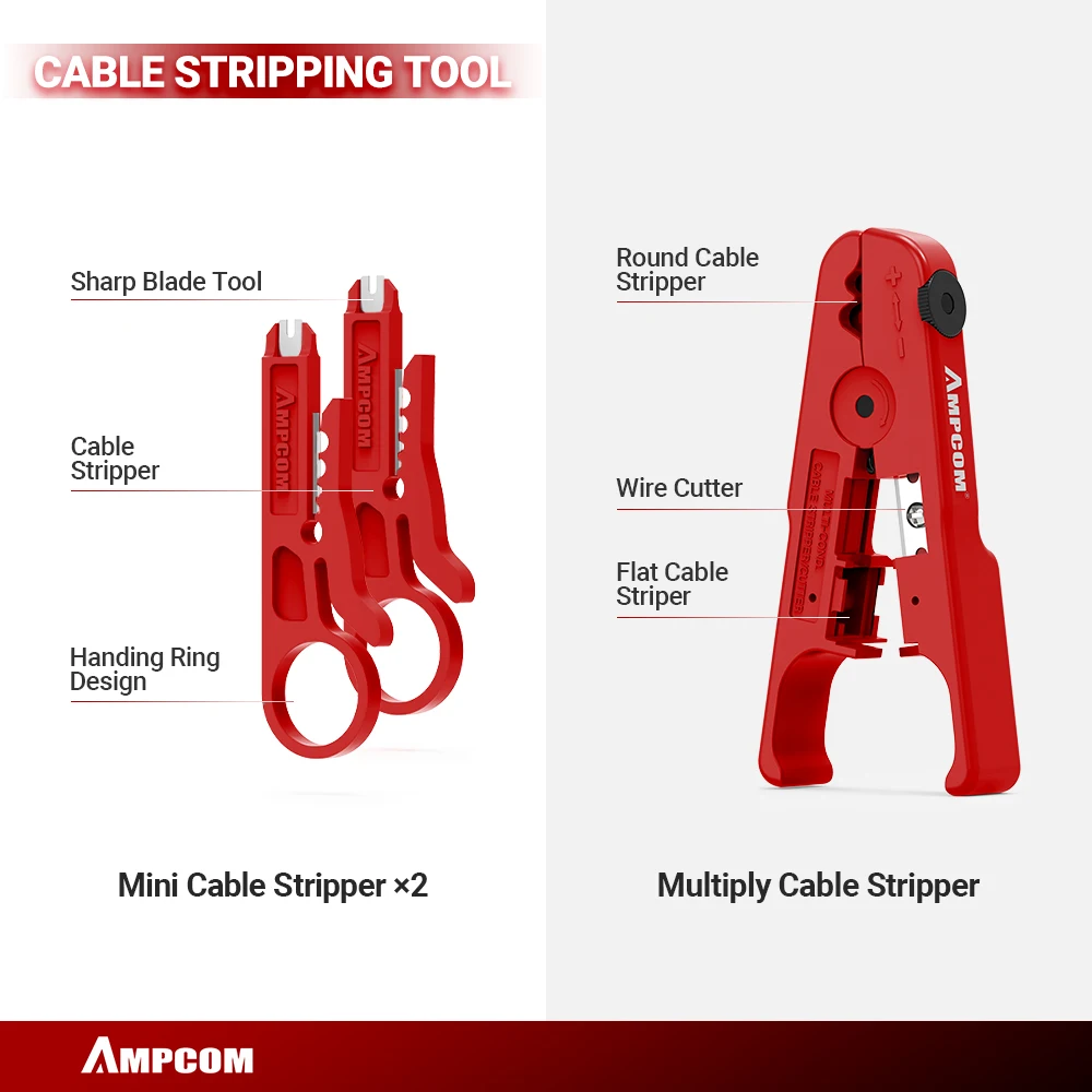 AMPCOM RJ45 Crimper Lan เครื่องทดสอบชุดเครื่องมือ Ethernet Cable Stripper Punch Down เครื่องมือ rj 45 rj11 ตัวเชื่อมต่อ 12 ใน 1 สายชุดซ่อม