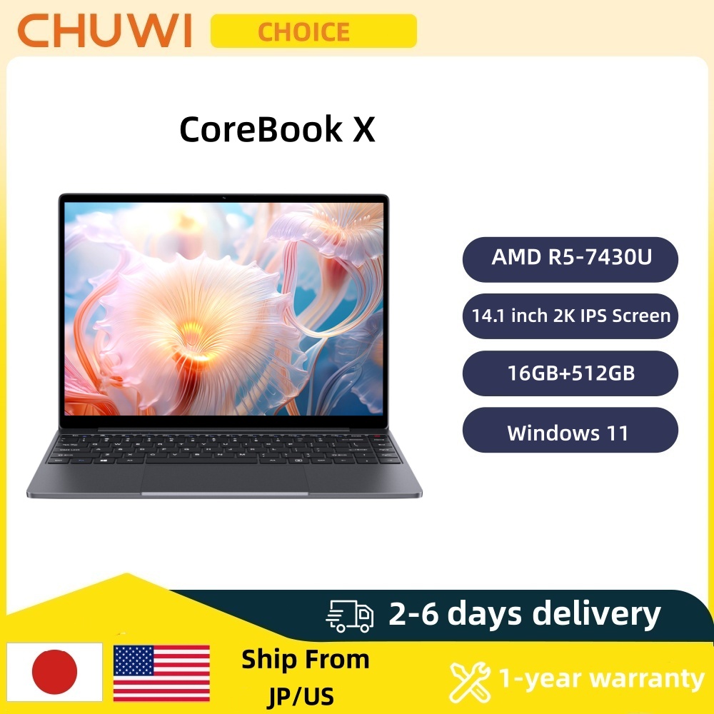 CHUWI CoreBook X ゲーミングノートパソコン 14.1インチ 2K IPSスクリーン AMD R5-7430U 16GB DDR4 RAM 512GB SSD Windows 11 Wifi6 ノートパソコン