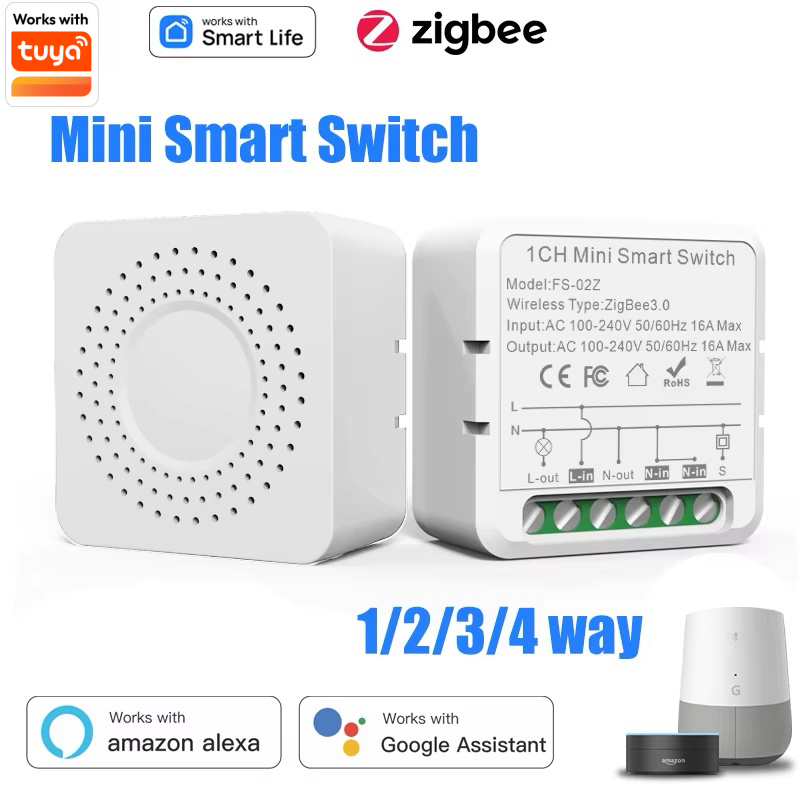 Tuya ZigBee Mini Smart Switch Module 1/2/3/4 Channel 2 Way Control Breaker Timing Works with Alexa Google Home Smart Life APP