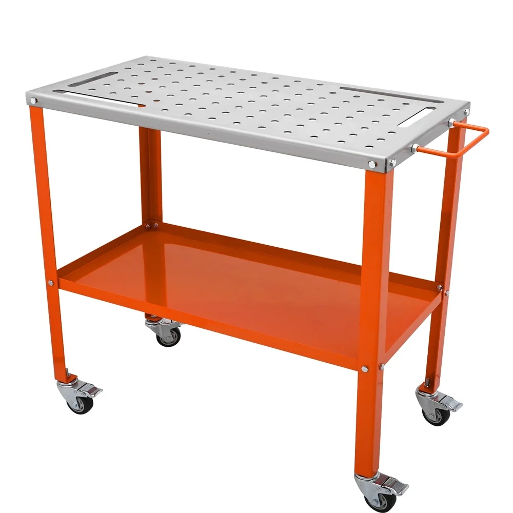 36 Inch Welding Table Portable Workbench 1200lbs Load Capacity Carbon Steel 360 Degree Swivel Brake Casters 94 Tool Holes