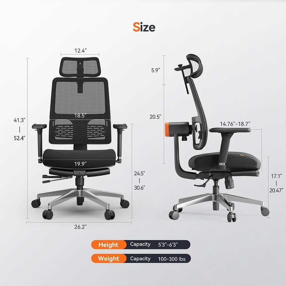 Newtral MagicH-BPro ergonomiczne krzesło Auto-Follow podnóżek podparcie pleców krzesło biurowe regulowany podłokietnik zagłówek podnóżek, siatka 4D