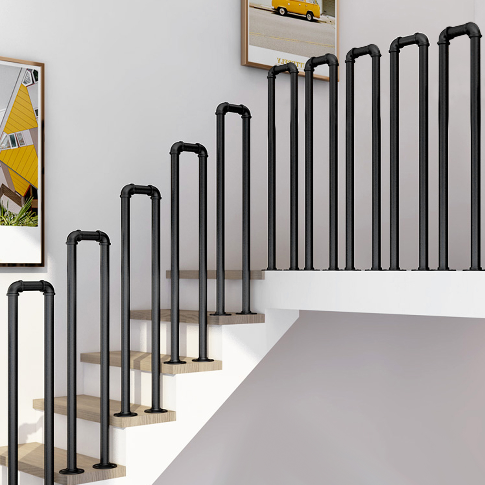 U-Shaped Stair Handrail Black 100cm/3.3ft Industrial Wrought Iron Railing Non-Slip Safety for Garden Loft Corridor Villa Hotel