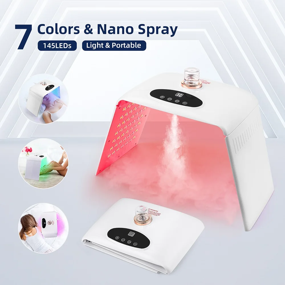 เครื่องโฟตอนแอลอีดี7สีพับได้พร้อมสเปรย์นาโน3ระดับมาส์กบำรุงผิวและบำรุงผิวกายร้านเสริมสวยใช้ในบ้านดูแลผิว