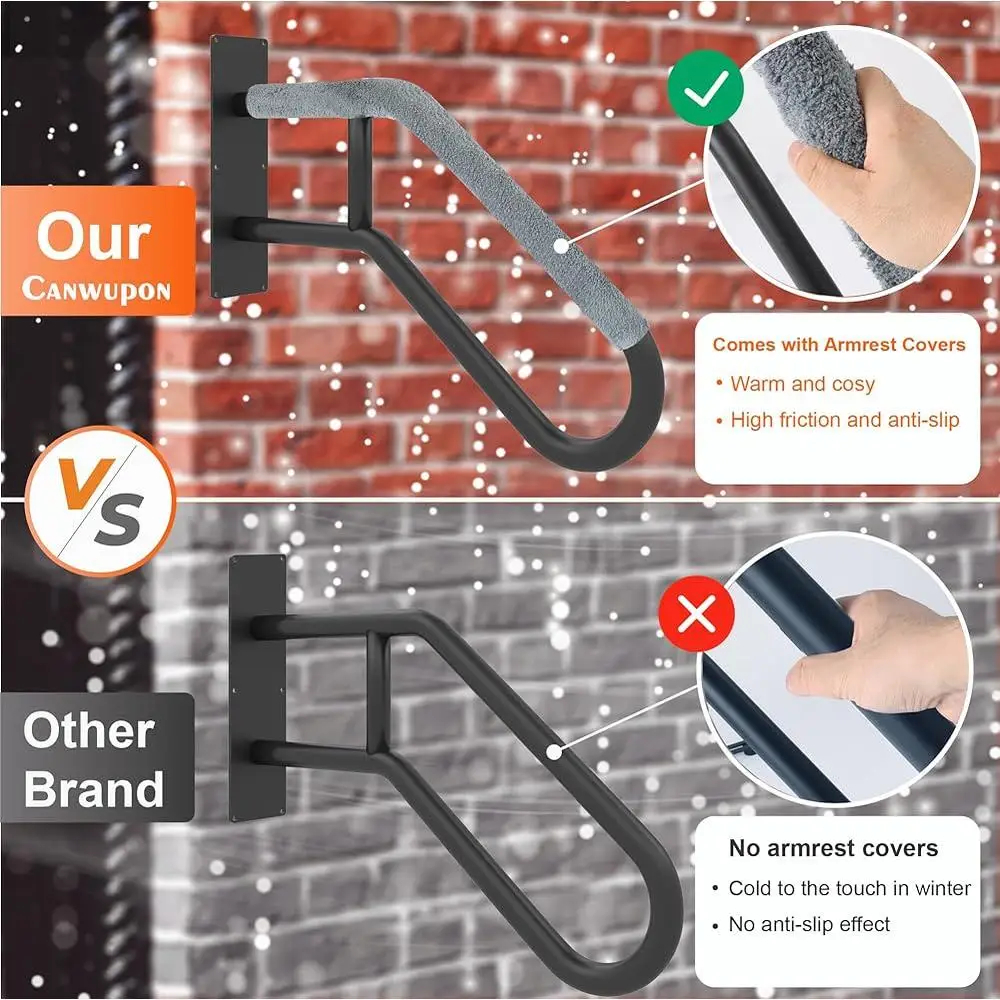 Outdoor Handrails Steps Wall Mount Grab Bars Safety Railing Kids Elderly 1-3 Steps Durable Steel Installation Tools Included