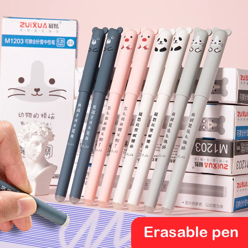 4pcs Cute Bear Pig Erasable Gel Pen Set Kawaii Pens Back to School Stationery Supplies for Writing Noting Journaling Kids Gifts