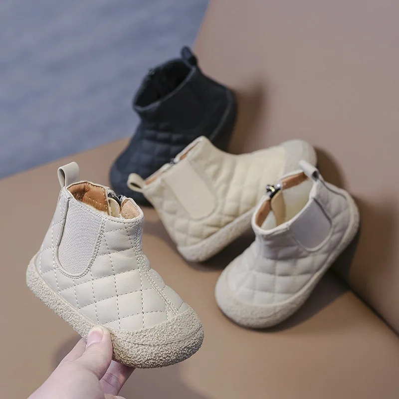 Botas de nieve para niños y niñas, zapatos de algodón de felpa, antideslizantes, informales, para exteriores, Invierno