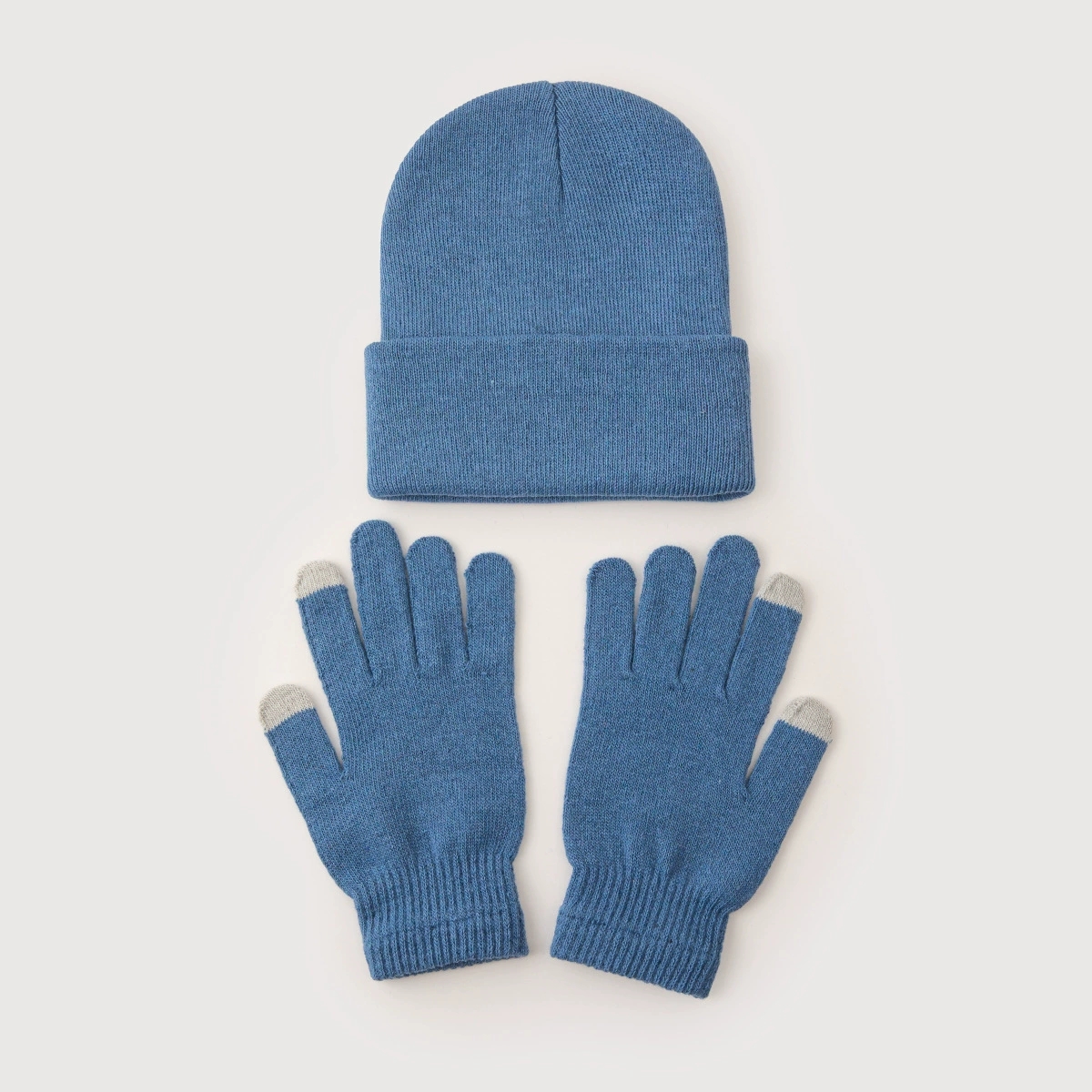 Minimalist multi-color optional touchscreen gloves and same color woolen hat set, comfortable and warm in autumn and winter