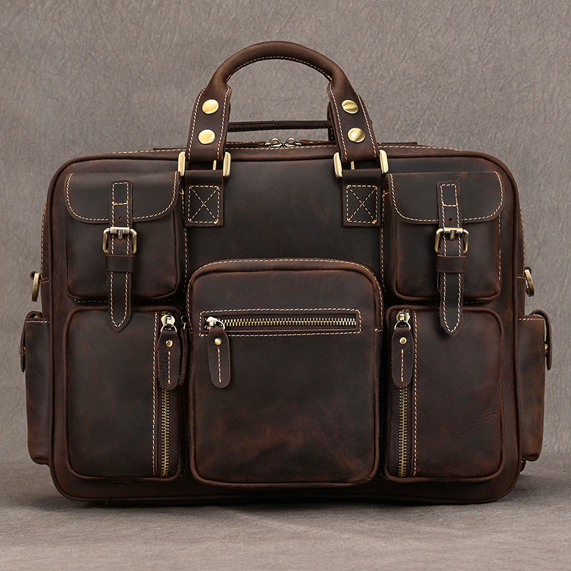 Fashion Natural Leather Men Briefcases with Shoulder Strap Mans Laptop Notebook Hand Bag 2025 New Business Briefcase Bag