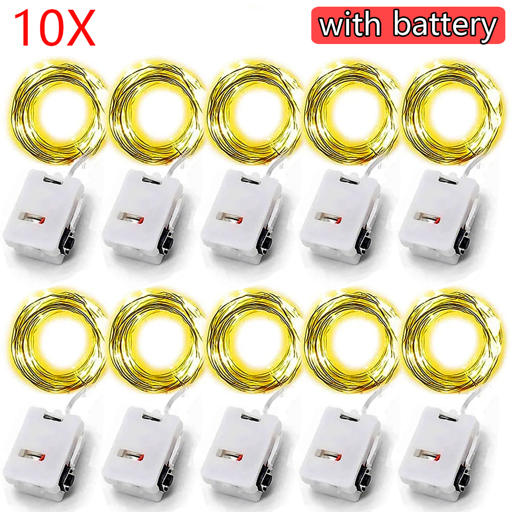 10 Uds. Guirnalda de luces LED atmósfera pequeña luz de colores luces de hadas alimentadas por batería para decoración de festivales de habitaciones al aire libre de Navidad