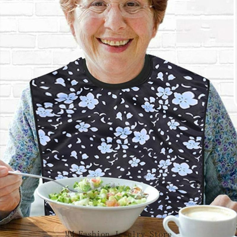 Waterproofing Adult Dining Bib Scarf for Elderly Comfortable Reusable Clothing Protector Fashionable Flower