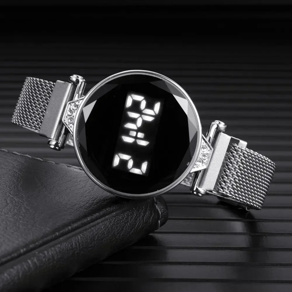 Relojes de lujo para Mujer, Reloj de pulsera de acero inoxidable de oro rosa para Mujer, Reloj Digital LED para Mujer, Reloj electrónico para Mujer
