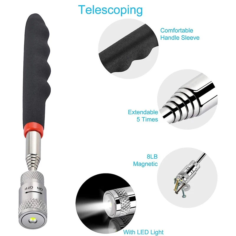 Mini bolígrafo magnético telescópico portátil, herramientas prácticas, capacidad para recoger tuercas, perno, varilla de recogida extensible