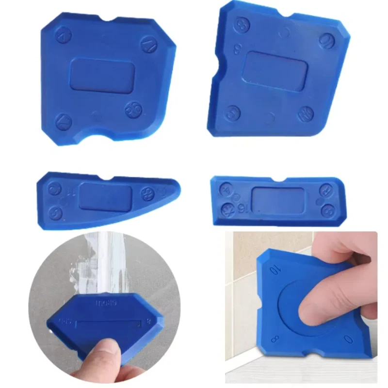Raspador de cemento de vidrio de silicona, herramienta removedora de lechada selladora, herramientas de calafateo de acabado para el hogar, herramienta de espátula manual para limpieza del hogar, 4 Uds.