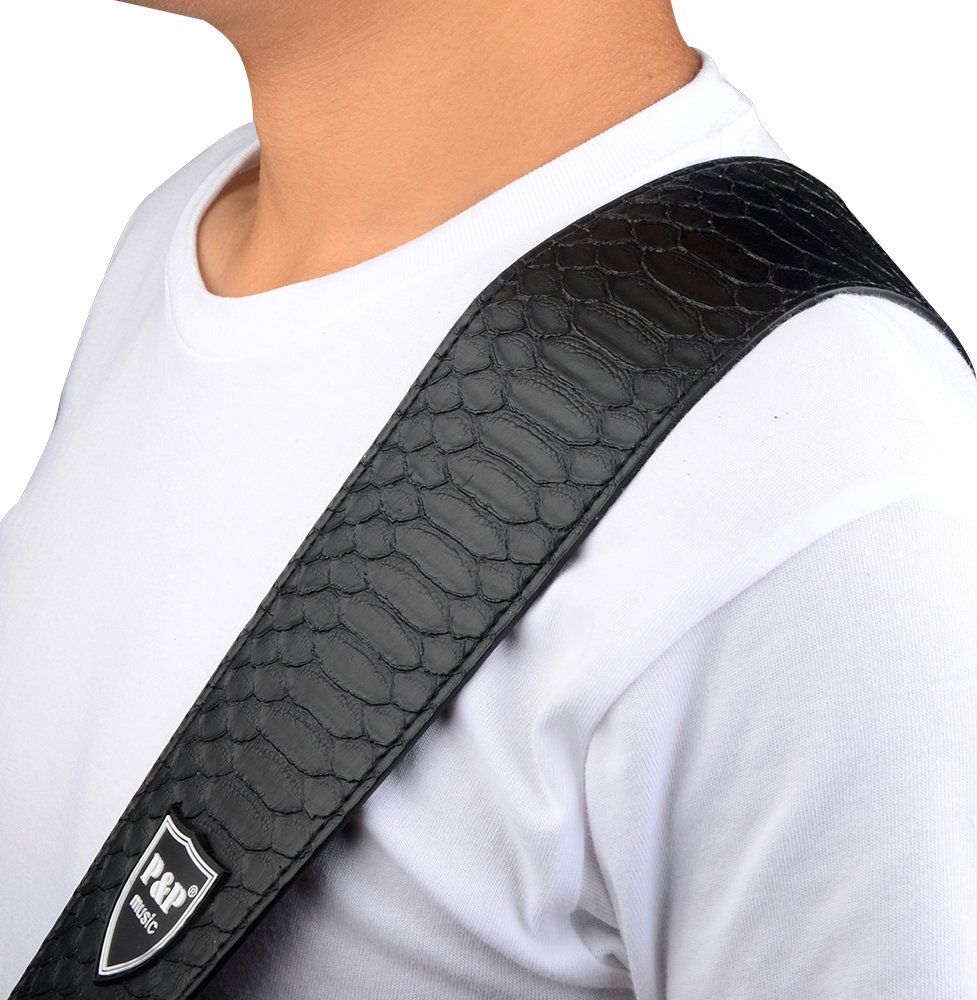 JEStrap-Ceinture brodée souple en cuir véritable, réglable, basse classique, accessoires de passe-temps de musique, 2.5 po