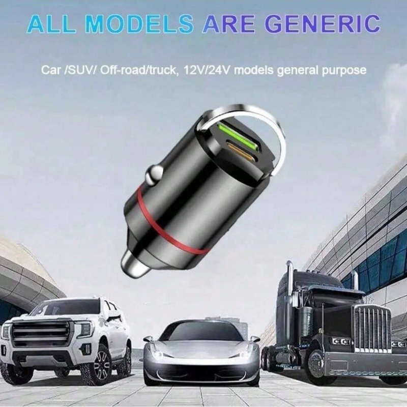 Carregador de carro flash de 66 W com anel de tração - porta dupla PD + USB ultracompactada para carregamento rápido - Mini design discreto