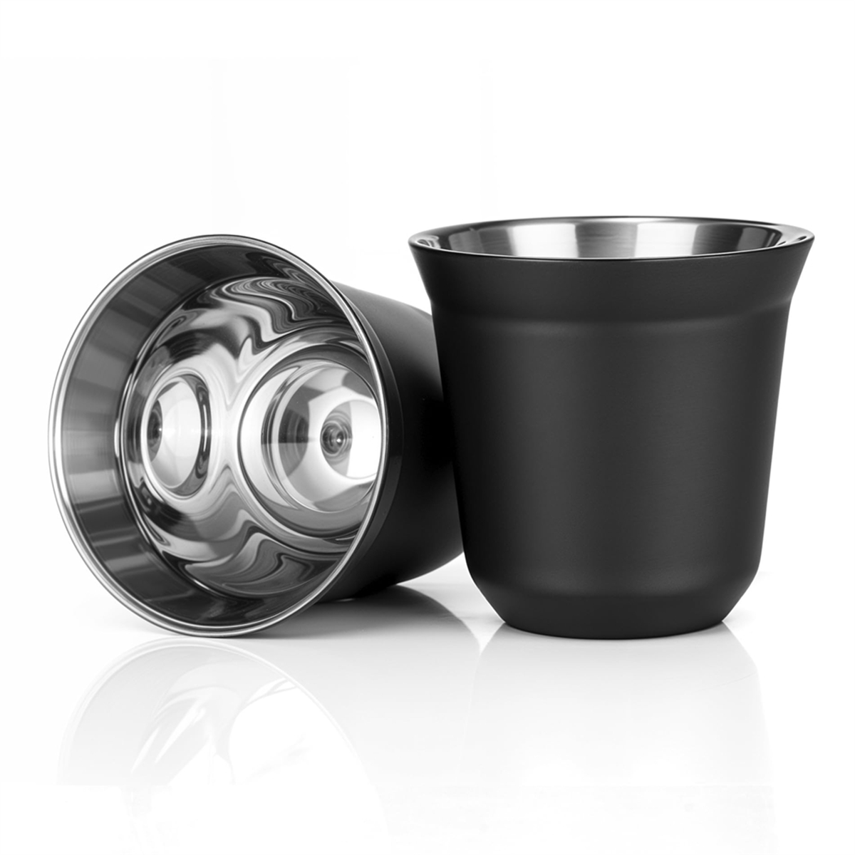 A72P 80ml Stainless Steel Espresso Cups Set - 2 Pack Double Wall 304 Stainless Steel Demitasse Cups 2.7oz,Black