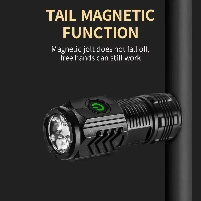 Mini linterna LED portátil, potente linterna de bolsillo pequeña con 3 mechas, recargable por USB, linterna de luz fuerte, lámpara con Clip de tapa superbrillante