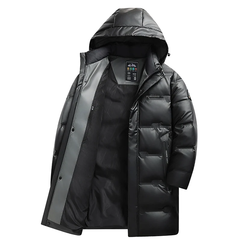 Chaquetas de plumón de pato blancas con capucha para hombre, abrigos acolchados a prueba de viento, prendas de vestir, ropa gruesa suelta, longitud media, informal, invierno, 2024