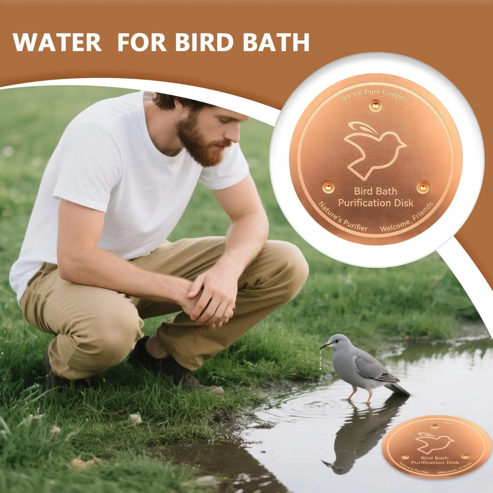 Universal Bird Bath Copper Disk With 3 Point Support Bird Bath Purification Plate For Outdoor Bird Bath Tubs And Feeder Bowls